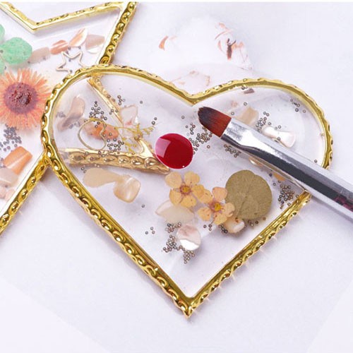 ALLY-MAGIC Resin Nail Art Palette, Color Mixing Plate Golden Edge